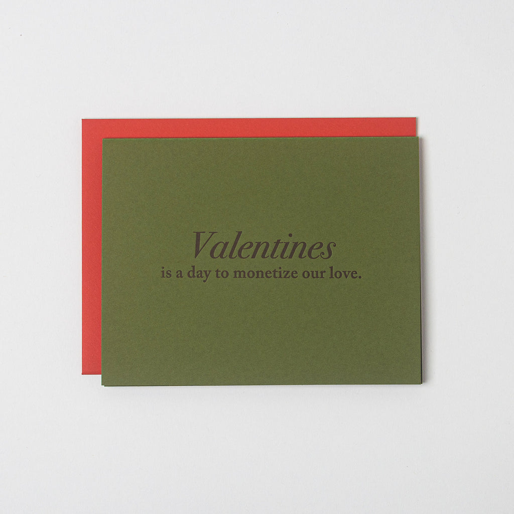 Letterpress Play Valentines Greeting Card Monetize- Austin, Texas Gift Shop - Handmade with love