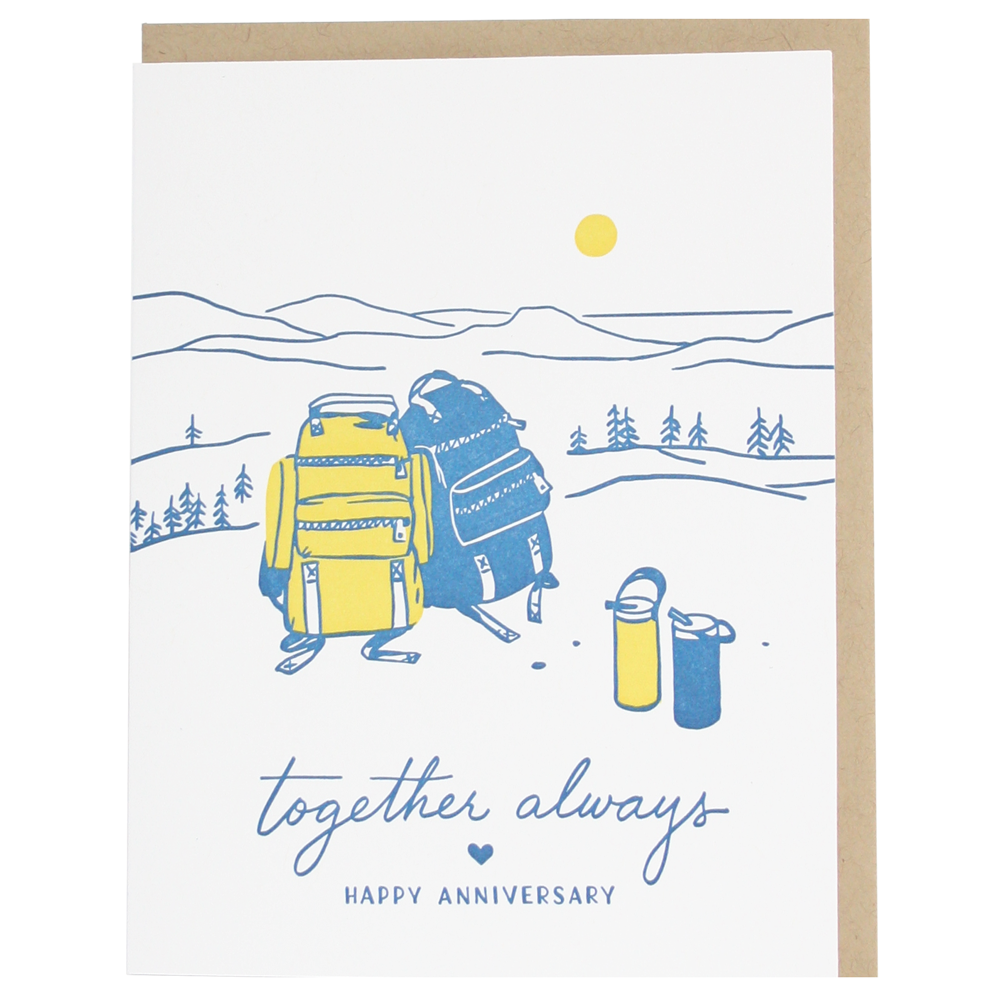 Hike mountains Backpacks Together always happy Anniversary text Letterpress Card - Austin Gift Shop