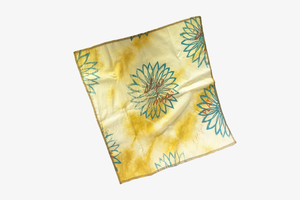 Block printed & hand dyed cotton bandana with yellow and green sunflower print - Austin Gift Shop