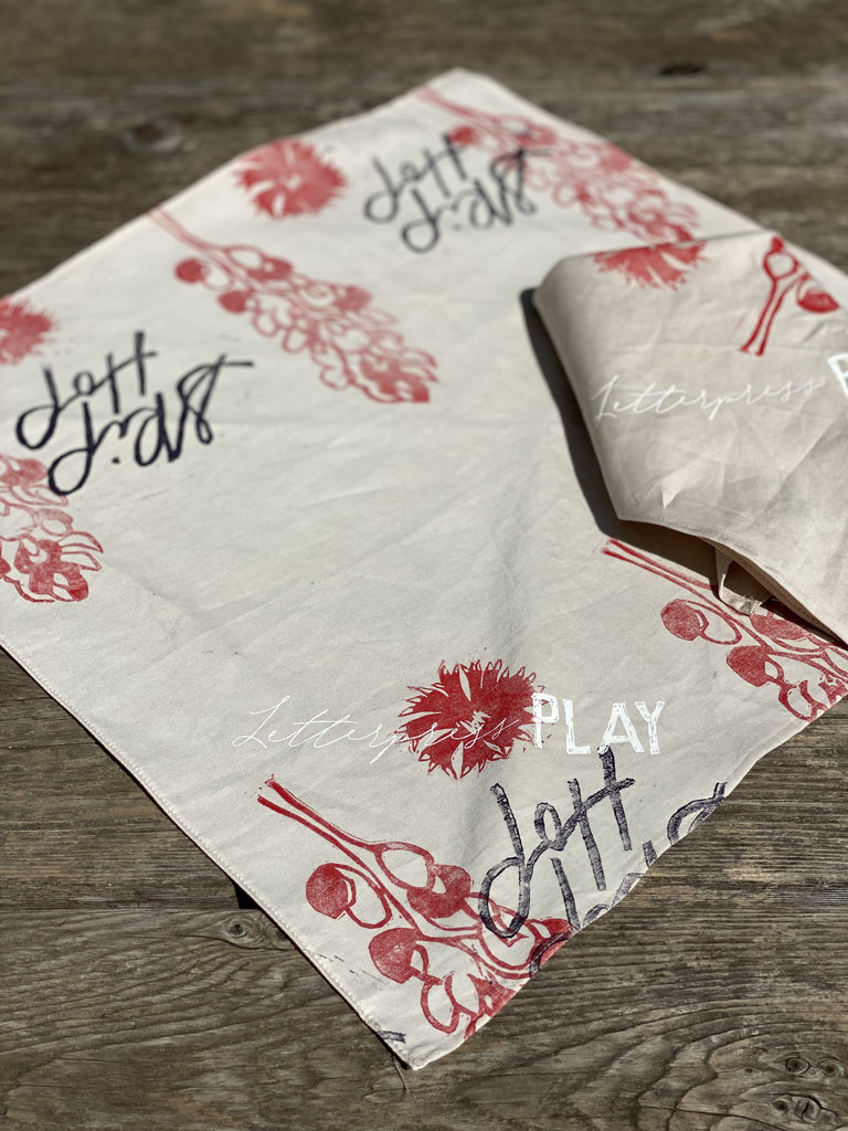 Block printed & hand dyed cotton bandana with red wildflower print - Austin Gift Shop