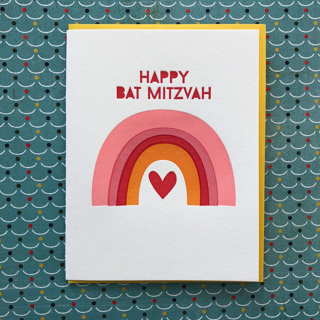 Happy Bat Mitzvah Text Rainbow with heart - Austin Gift Shop