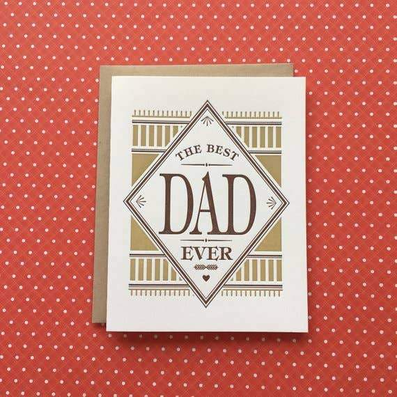 Best Dad Ever text with brown pattern letterpress card - Austin Gift SHop
