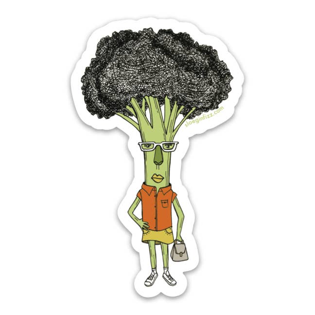 Broccoli Ma’am in glasses skirt shirt and purse Vinyl Sticker - Gift