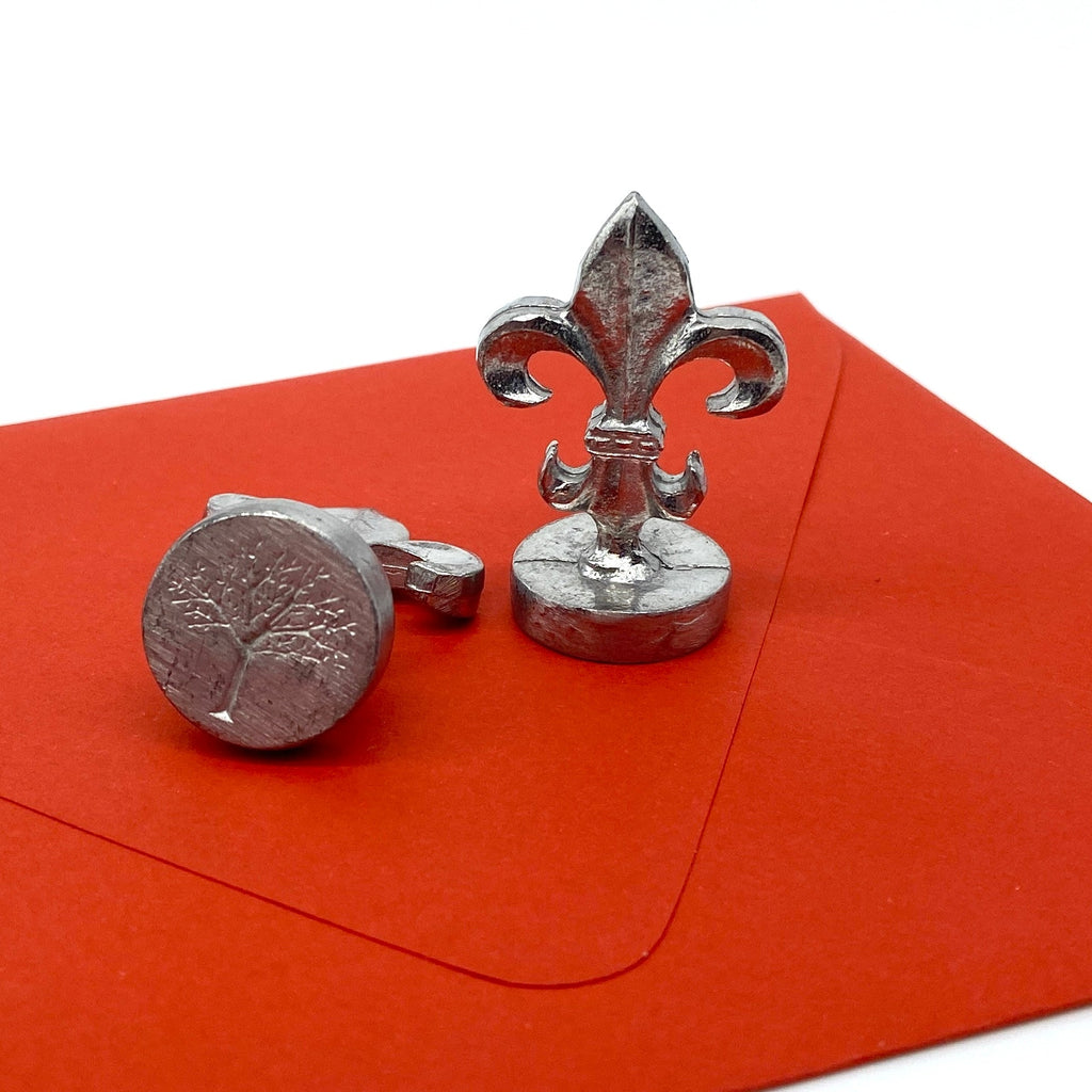 classic metal leafy tree wax seal with fleur de lis handle - Austin Gift Shop