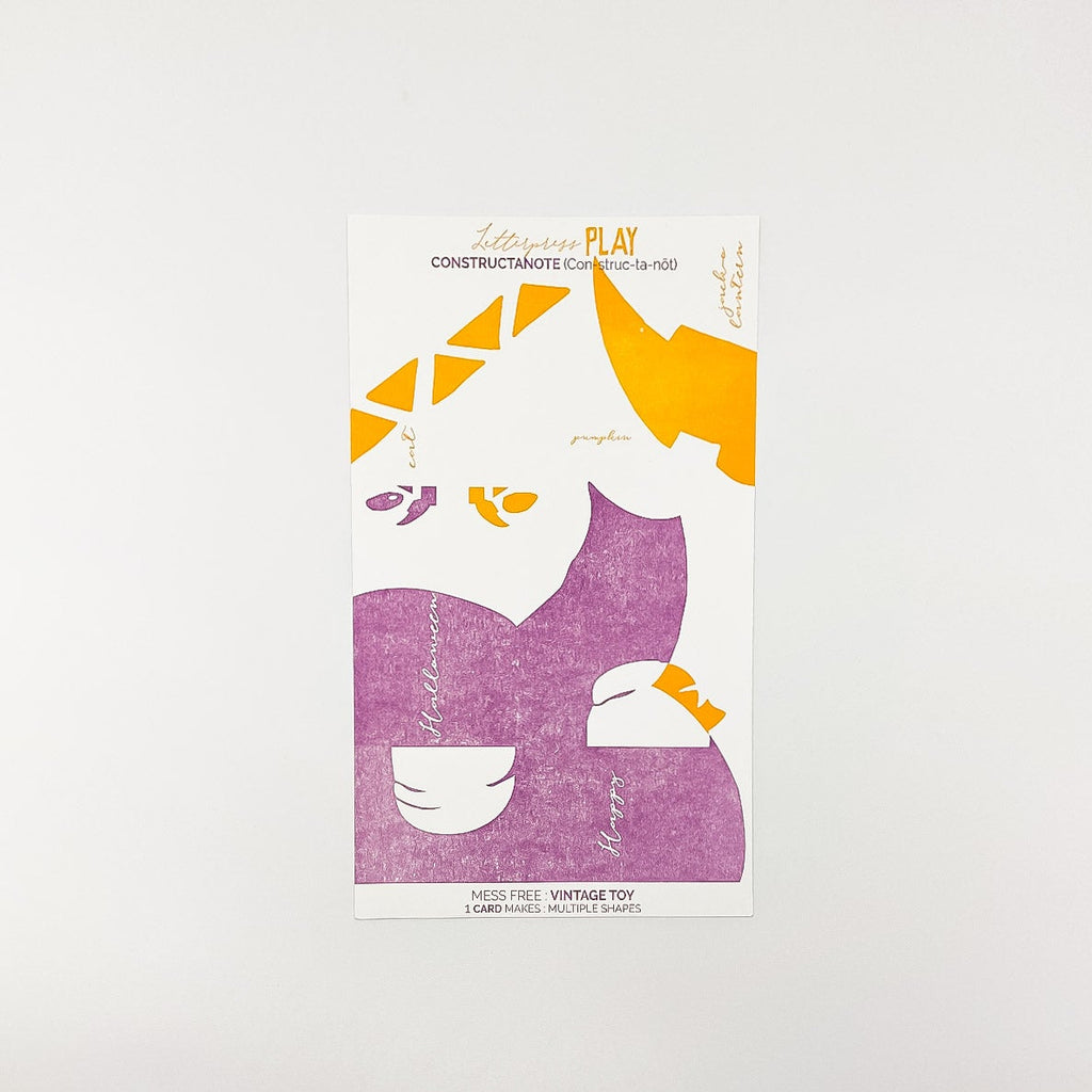 White, purple and orange constructable paper note - Front