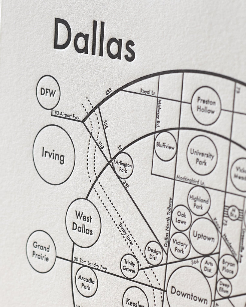 Dallas Map Print Up Close - Posters Prints & Visual Artwork