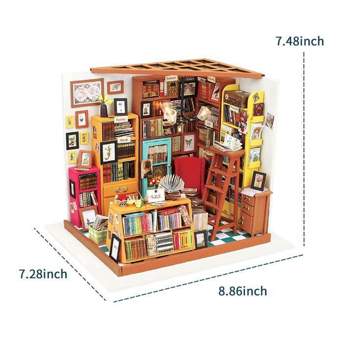 DIY Miniature Dollhouse Kit Study library bookstore to put together - size - Austin Gift Shop