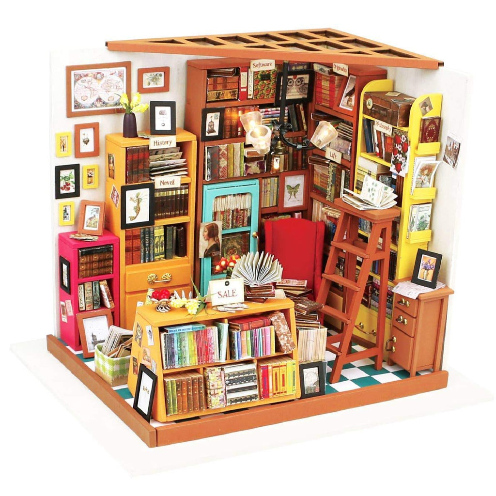 DIY Miniature Dollhouse Kit Study library bookstore to put together - Austin Gift Shop