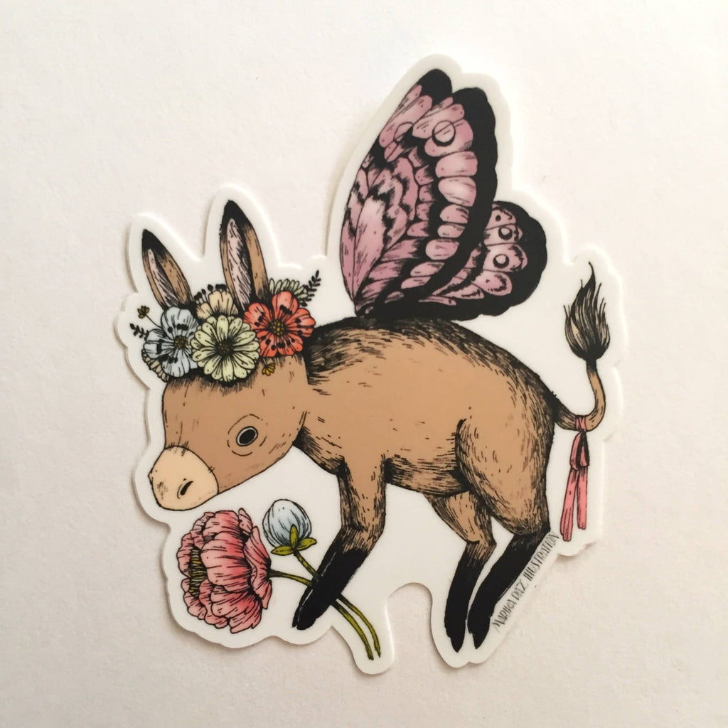 Donkey with flower crown  and wings Fairy Sticker - Austin Gift shop