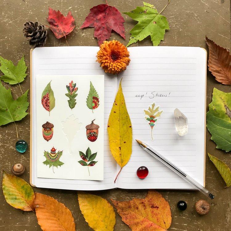 Forest Sticker Sheet Patterned leaf acorns - Austin Gift Shop - On Notebook