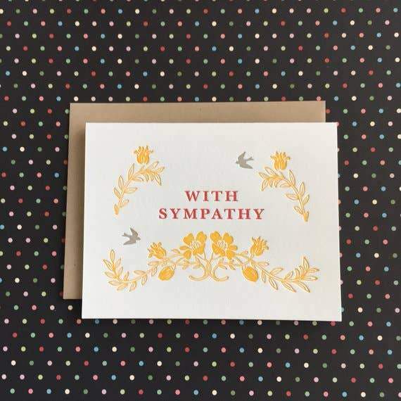 Yellow and grey French Floral with Sympathy Text Letterpress Card - Austin Gift SHop