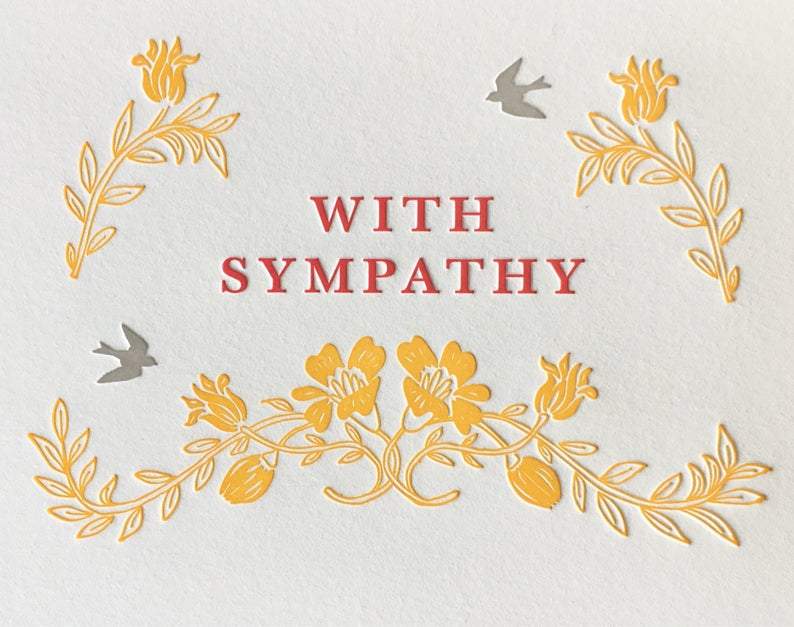 Yellow and grey French Floral with Sympathy Text Letterpress Card - zoom - Austin Gift SHop