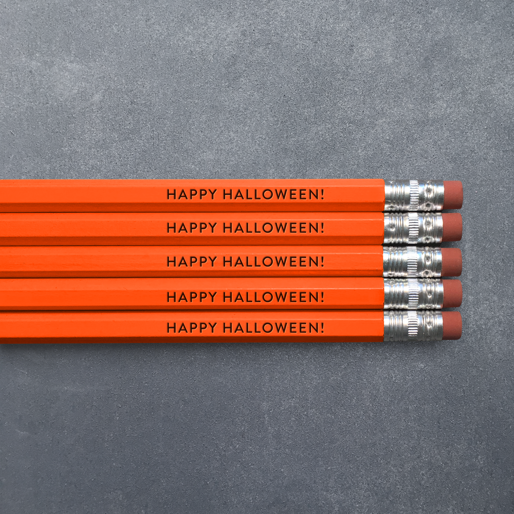 Orange pencil pack of 5 with Happy Halloween! Text - Austin Gift Shop
