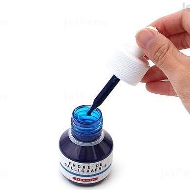 Blue Herbin Fine Calligraphy Ink with dropper - open - Austin Gift Shop