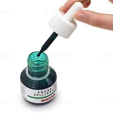 Green Herbin Fine Calligraphy Ink with dropper - Austin Gift Shop - In Use View