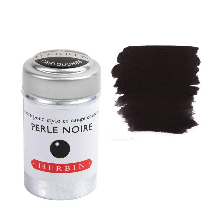 Black Herbin Fountain Pen Ink Cartridges in a tin container - Austin Gift Shop