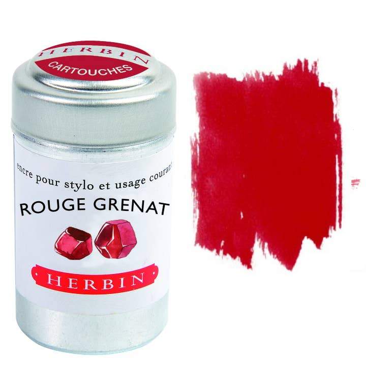 Red Herbin Fountain Pen Ink Cartridges in a tin container - Austin Gift Shop