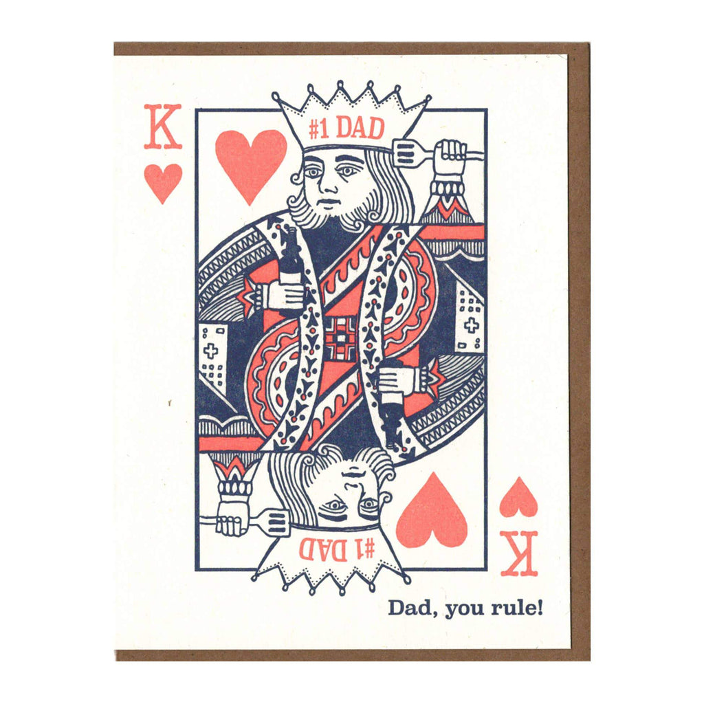 navy and red Letterpress card with a king of hearts and dad, you rule text. - Austin Gift Shop