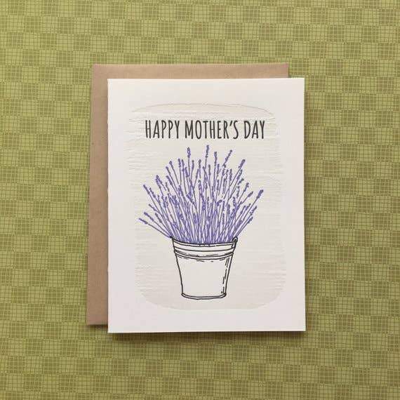 purple Lavender bucket with Happy Mother’s Day text letterpress card - Austin Gift Shop