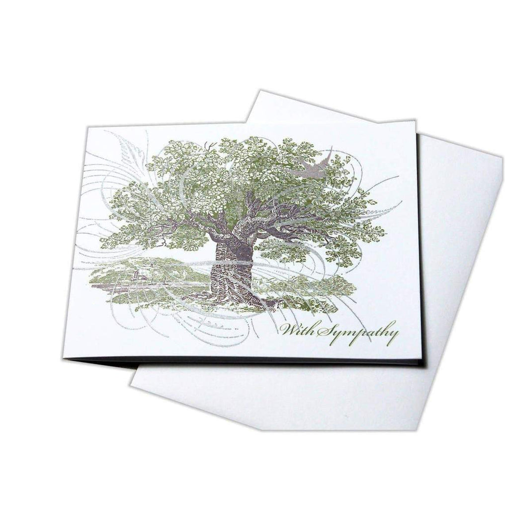 Green and brown tree Letterpress Blank Card with sympathy text- Austin Gift Shop