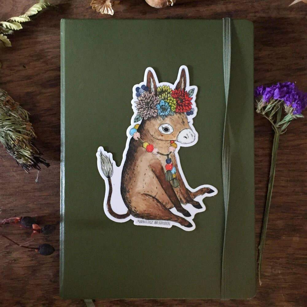 Little Burro Donkey in a flower crown Sticker - Austin Gift Shop