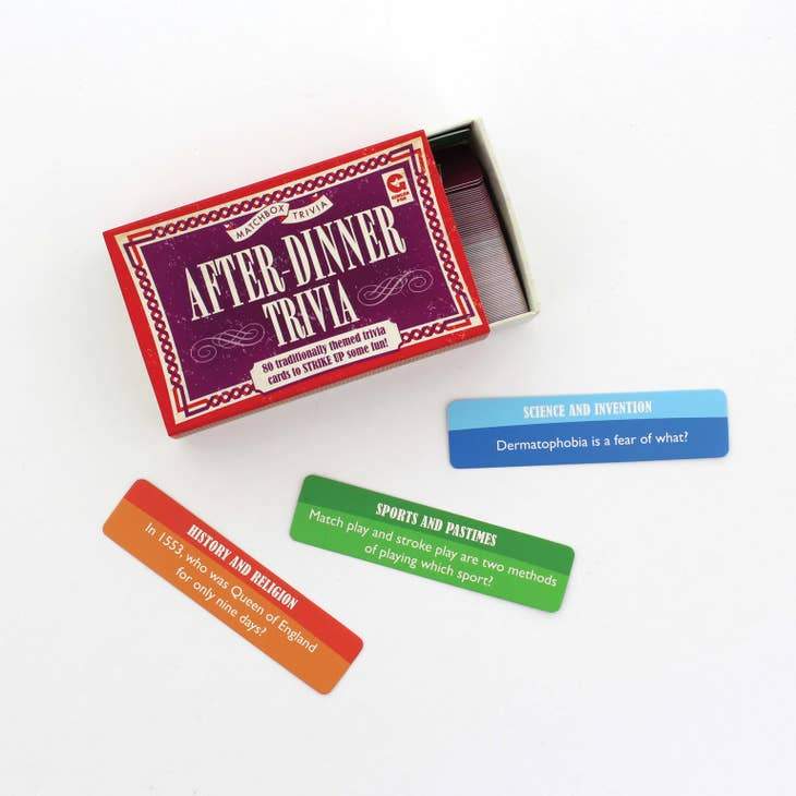 After Dinner Trivia in a vintage colorful Matchbox with 80 cards - Austin Gift Shop