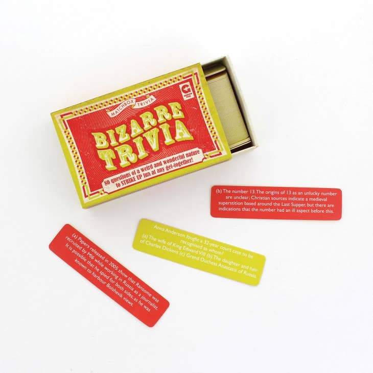 Bizarre Trivia in a vintage colorful Matchbox with 80 cards - Austin Gift Shop