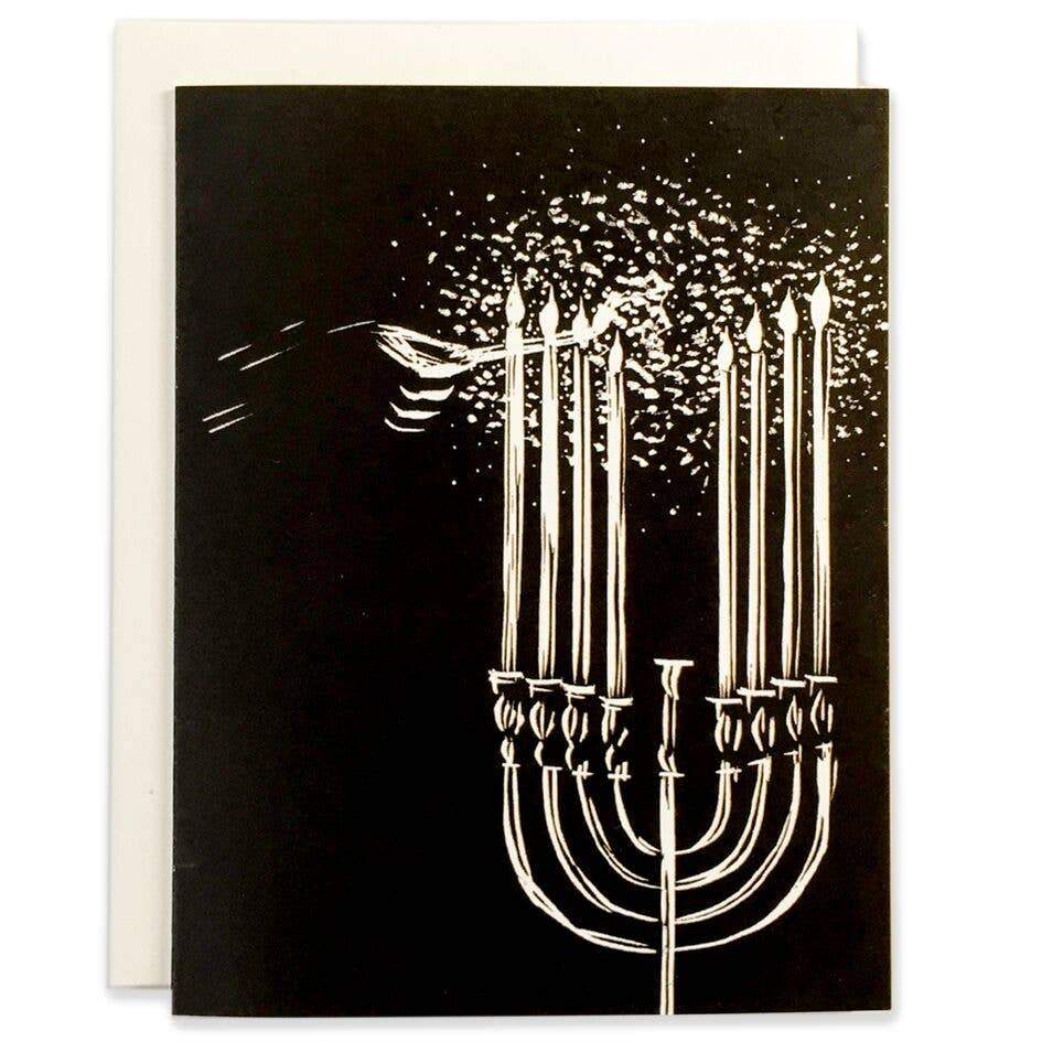 Black and White Hannukah Menorah Winter Holidays Letterpress Card - Austin Gift Shop