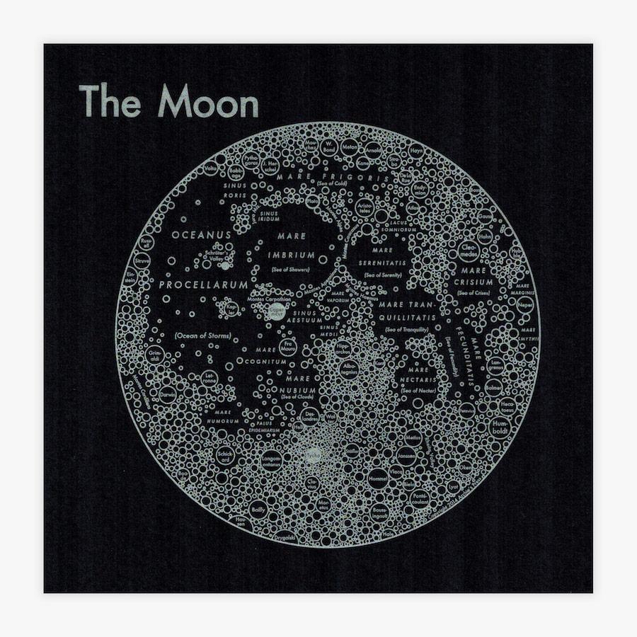 Black and silver letterpress map print of the Moon and its craters - Austin Gift Shop 