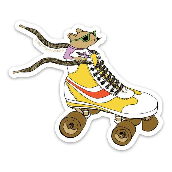 Mouse Racing In A Roller Skate Vinyl Sticker - Austin Gift Shop