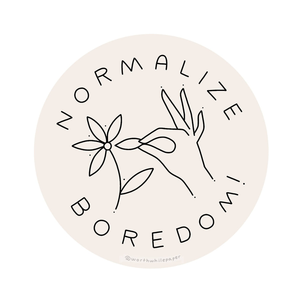 black and white picking flower petals and Normalize Boredom text circular Sticker - Austin Gift Shop