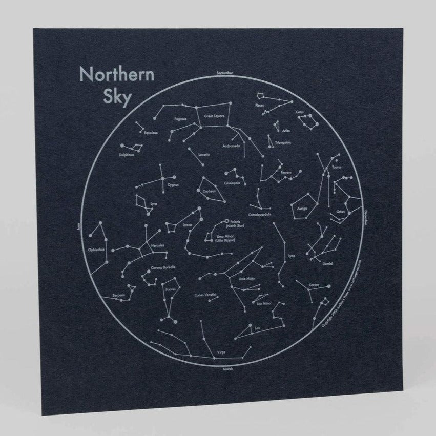 Black and silver letterpress map print of the Northern Sky Constellation - Austin Gift Shop