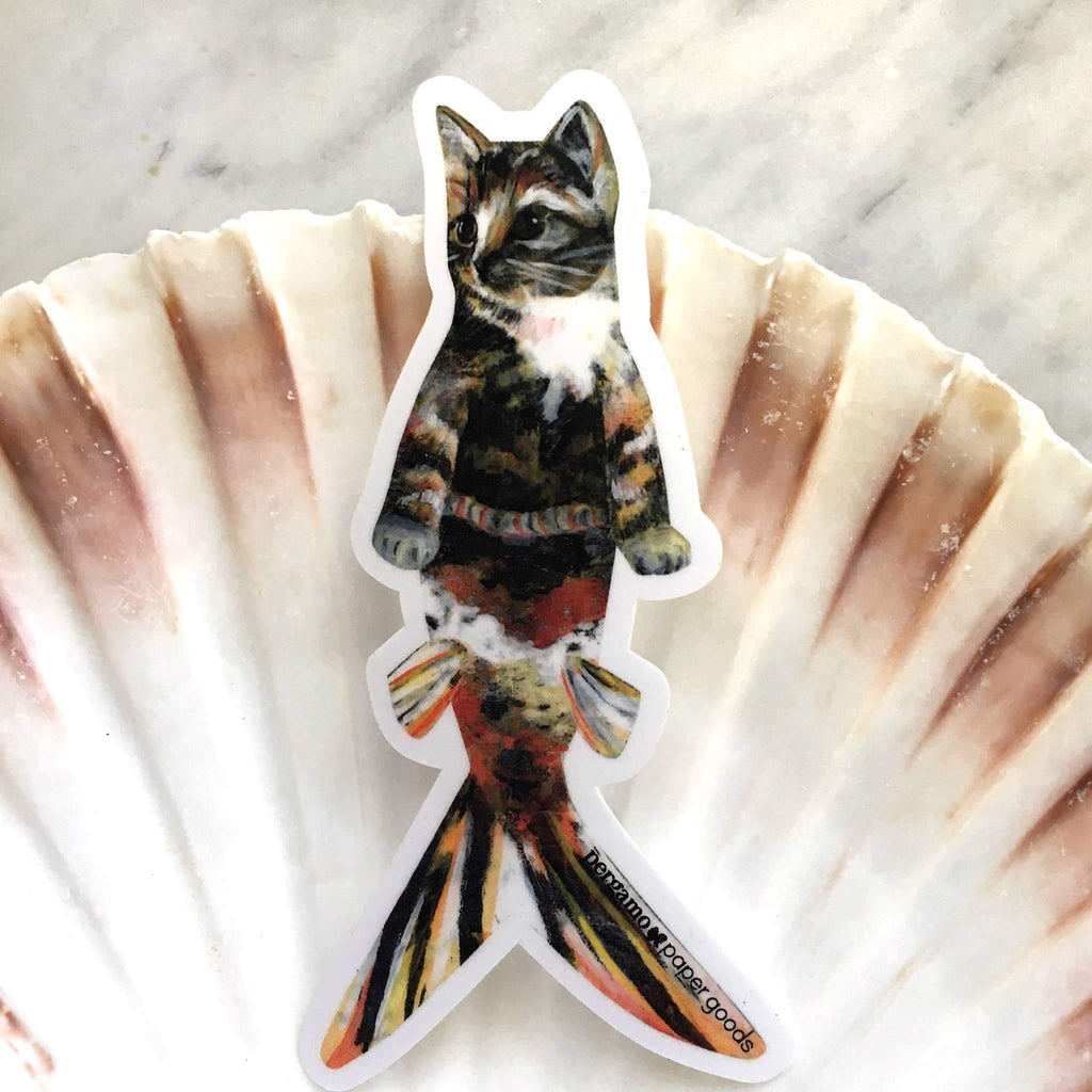 Orange Cat Mermaid Vinyl Sticker - Austin GIft Shop