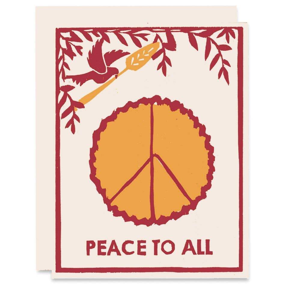 Red and orange Peace of Pie Holiday Letterpress Card Peace to all text - Austin Gift Shop