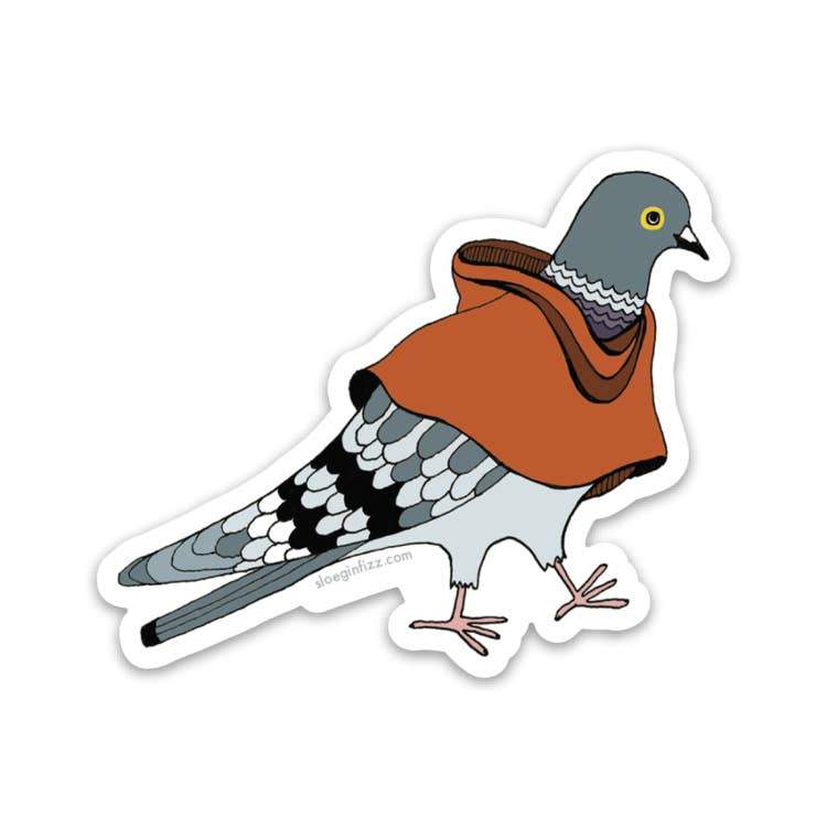 Pigeon in a orange Poncho Vinyl Sticker - Austin Gift Shop