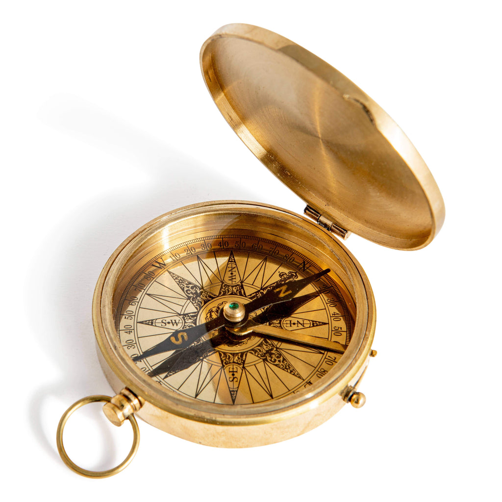 Brass pocket compass is a reproduction from the 19th C. campaign trail - Austin Gift Shop
