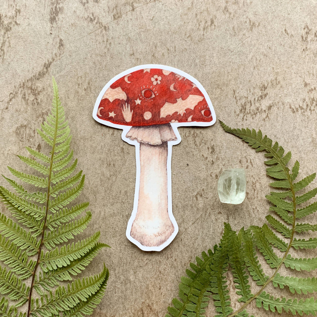Spooky Red Mushroom Sticker - Austin Gift Shop