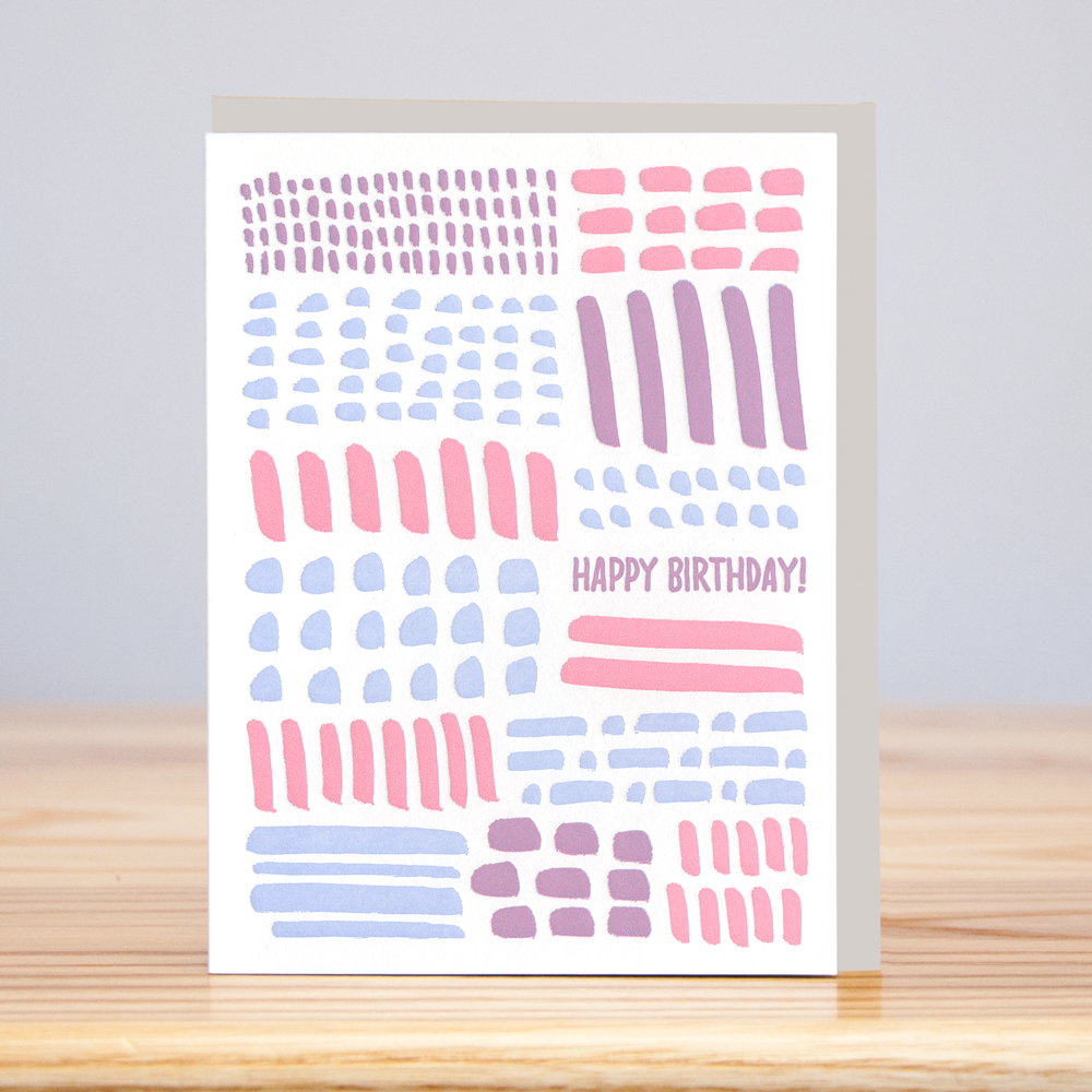 pink and purple Stroke Pattern Happy Birthday Text Card - Austin Gift SHop