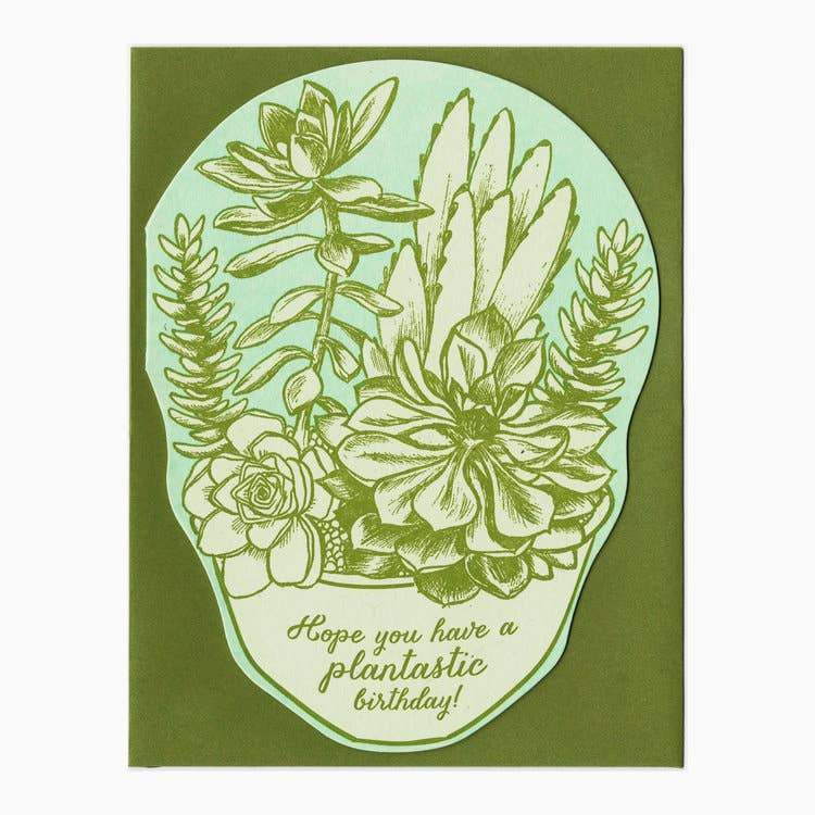 Letterpress card with succulents and hope you have a plantastic birthday! text - Austin Gift Shop