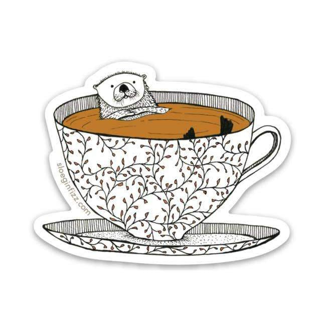  Otter  in white vined tea cup Vinyl Sticker - Austin Gift Shop