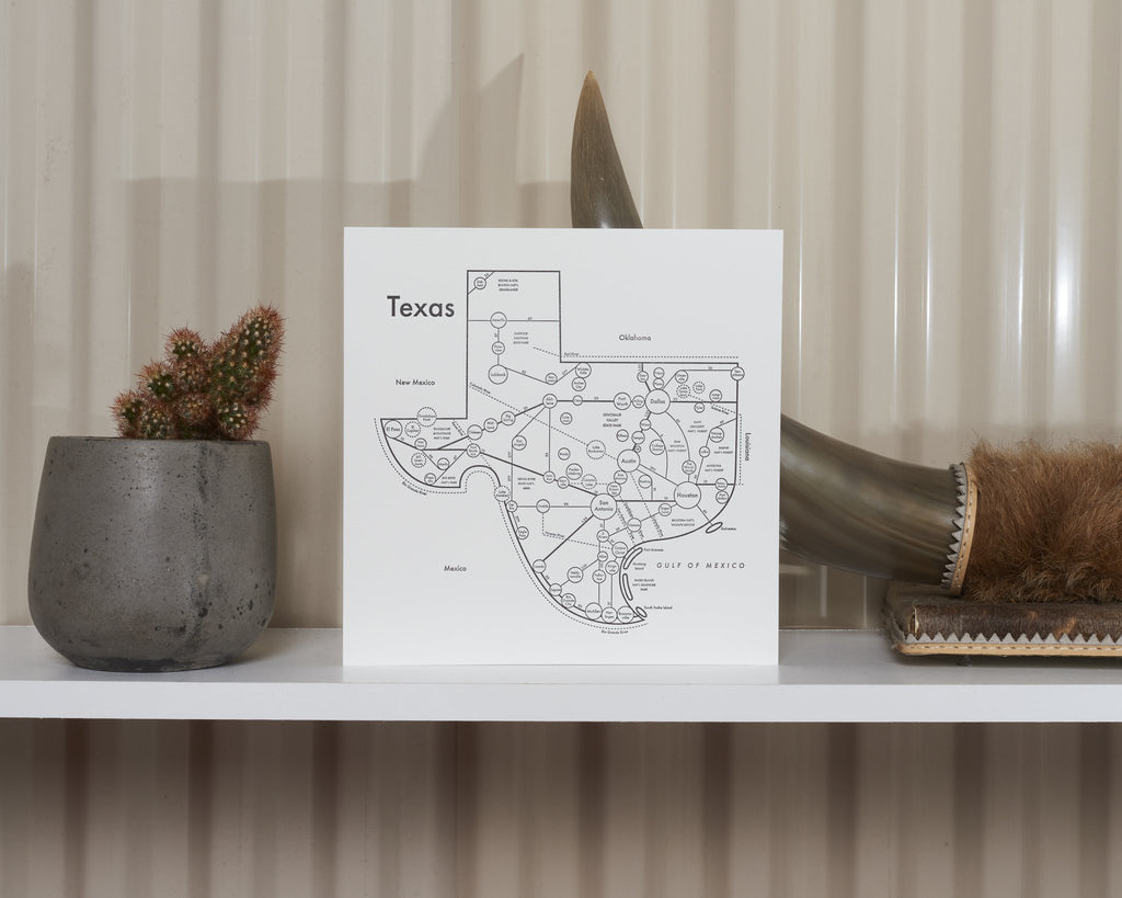 Texas Map Print on Shelf - Posters Prints & Visual Artwork
