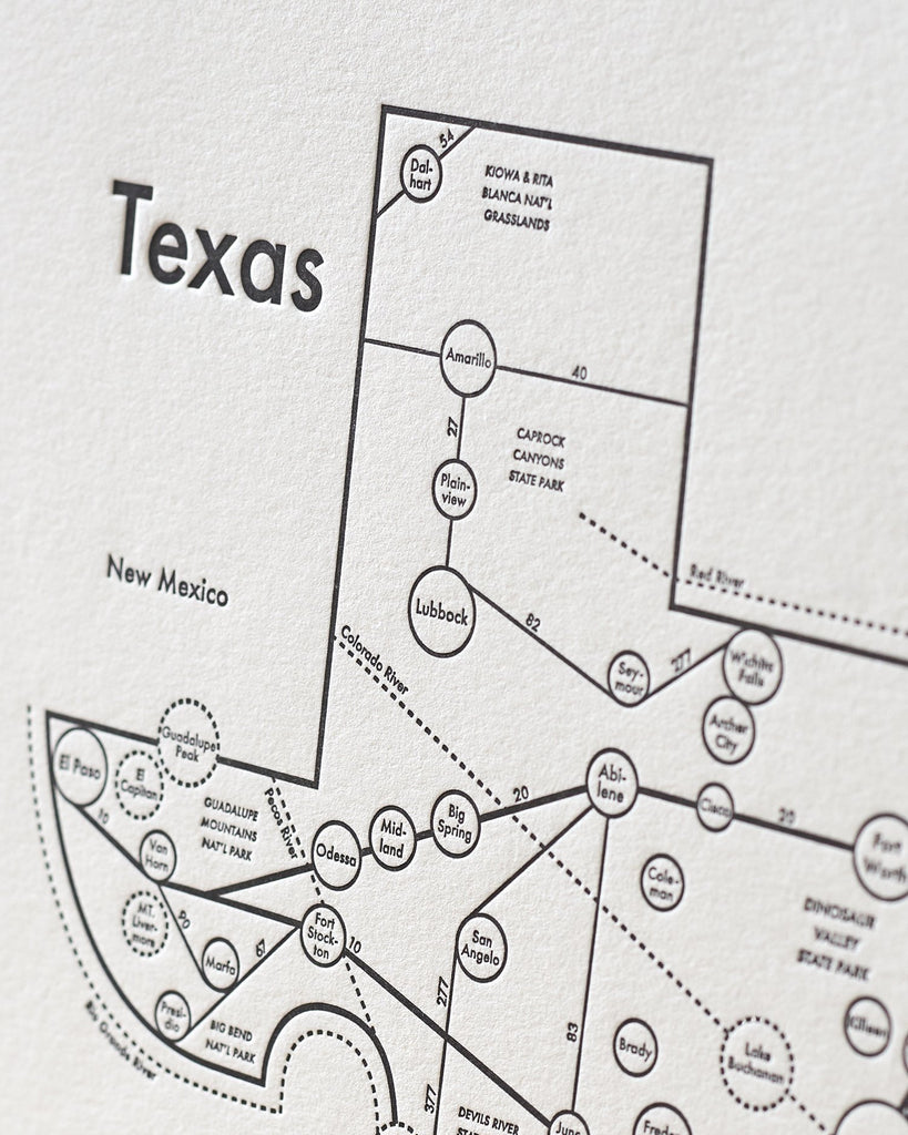 Texas Map Print Close Up - Posters Prints & Visual Artwork