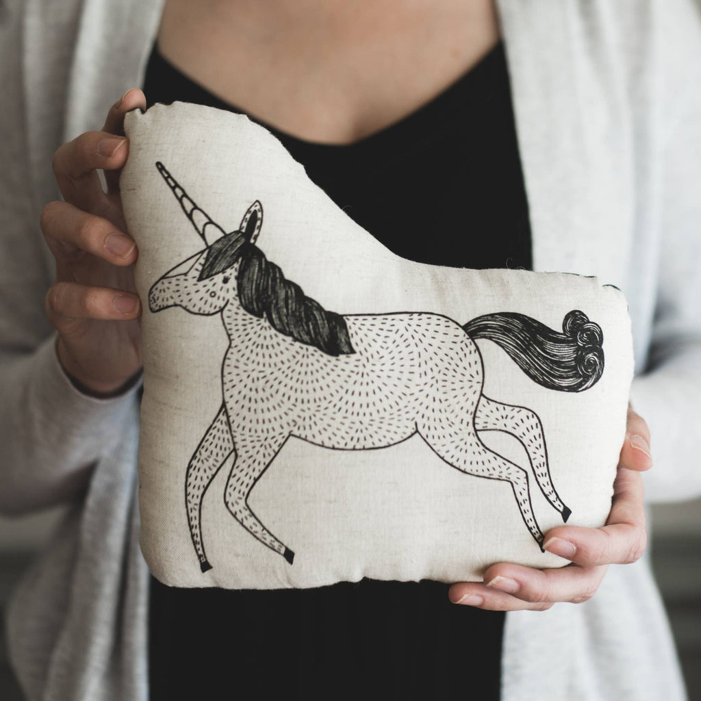 Tan and black sketched Unicorn Throw Pillow - Austin Gift Shop