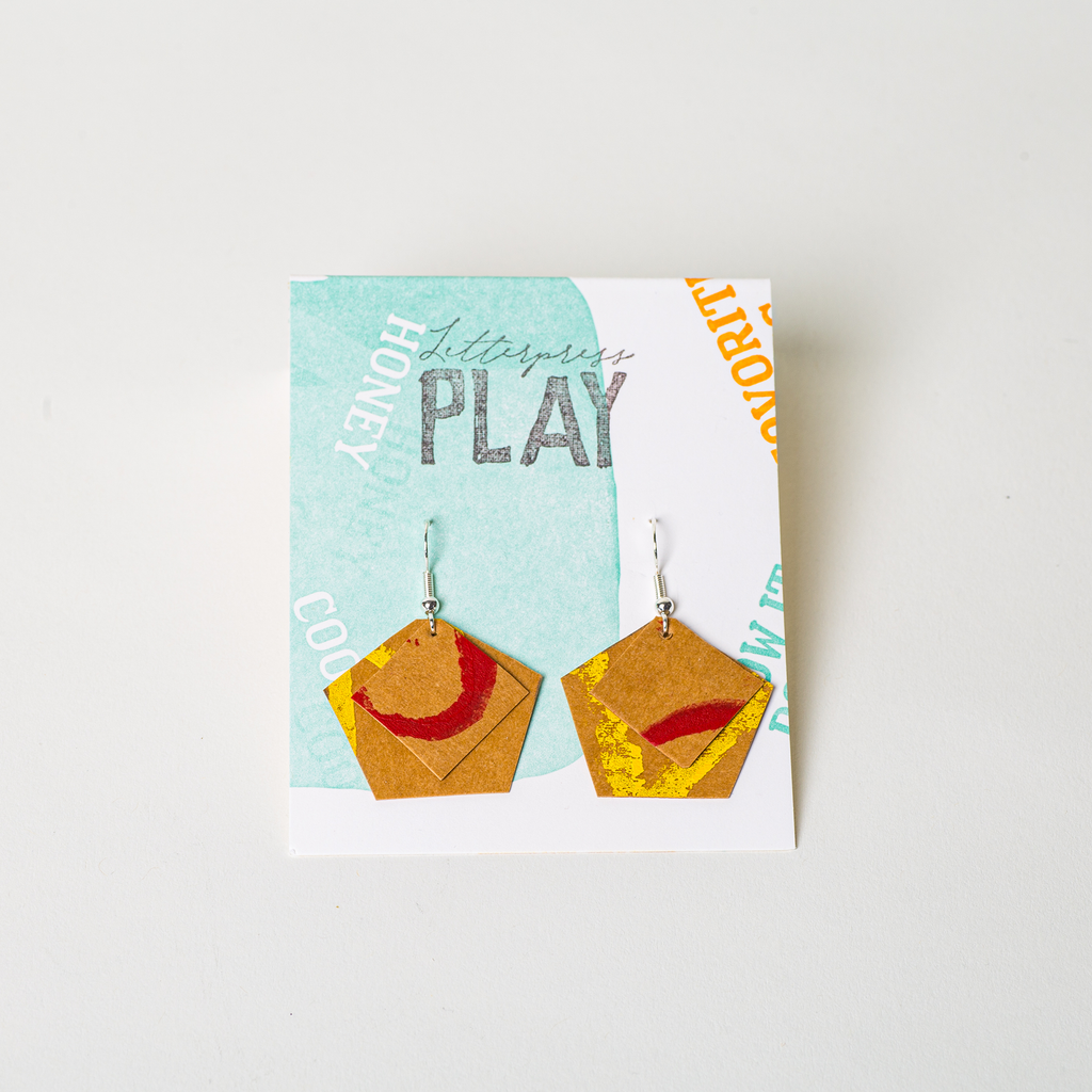 Upcycled Paper Earrings - Hexagon and Square - Accessory- Austin, Texas Gift Shop - Handmade