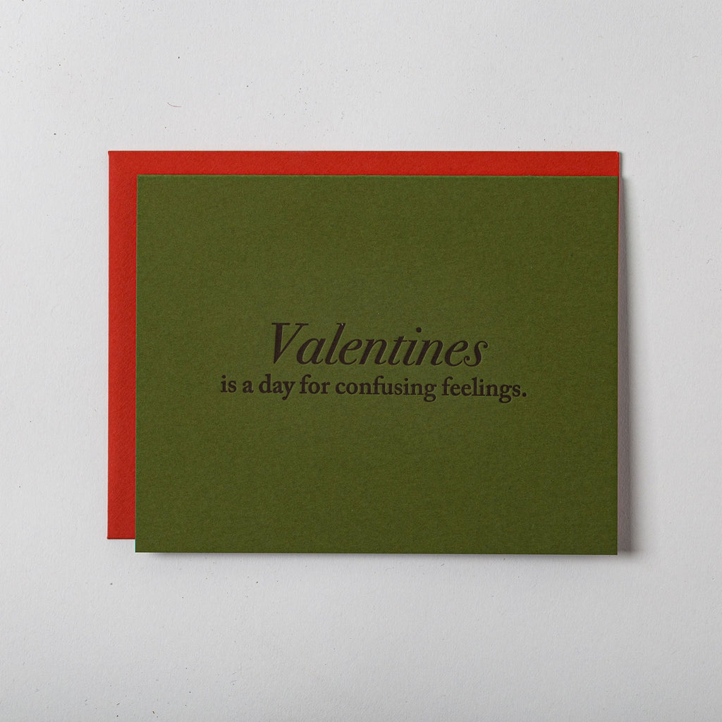 Letterpress Play Valentines Greeting Card Confusing- Austin, Texas Gift Shop - Handmade with love