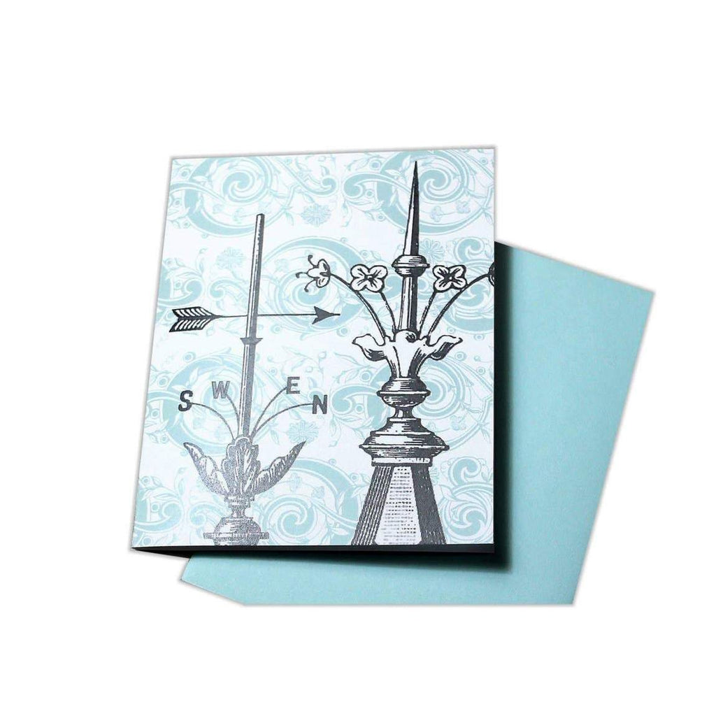 Pale Blue Weather Vane Blank Greeting Card - Austin Gift Shop
