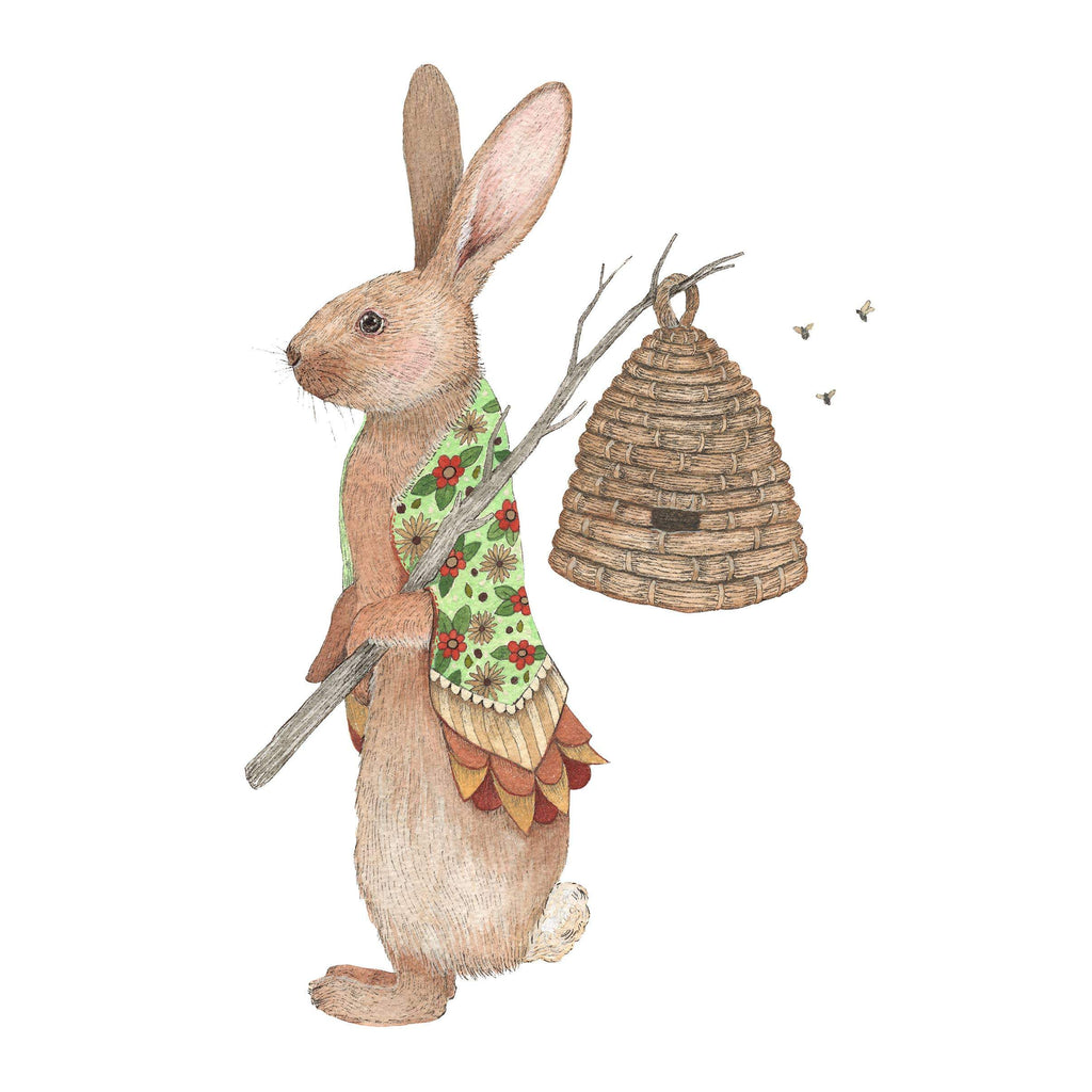 Philip the bunny rabbit and the hitchhiking Bee Hive Print - 8 x 10 - Austin Gift Shop