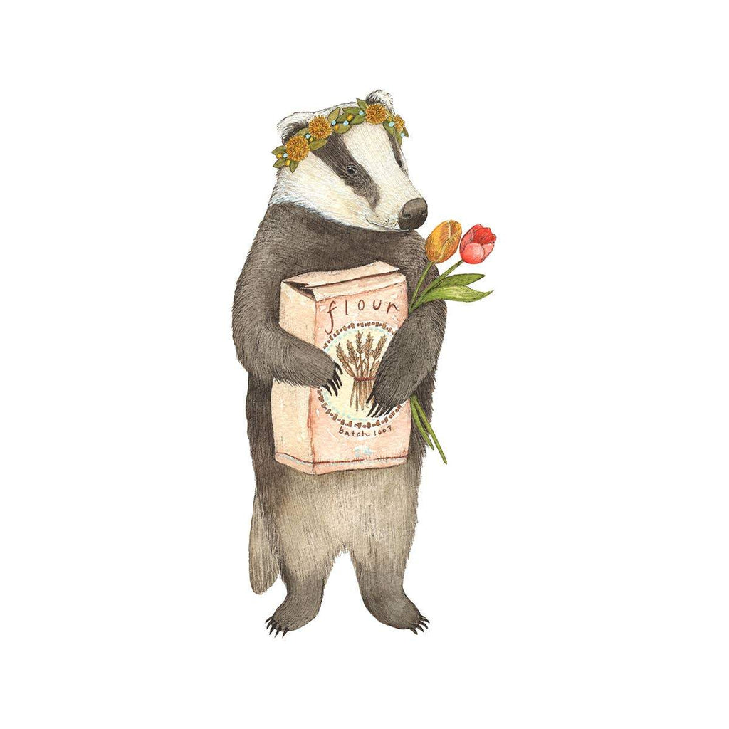  Ann the badger holding Flour with flower crown Print - 8 x 10 -Austin Gift Shop