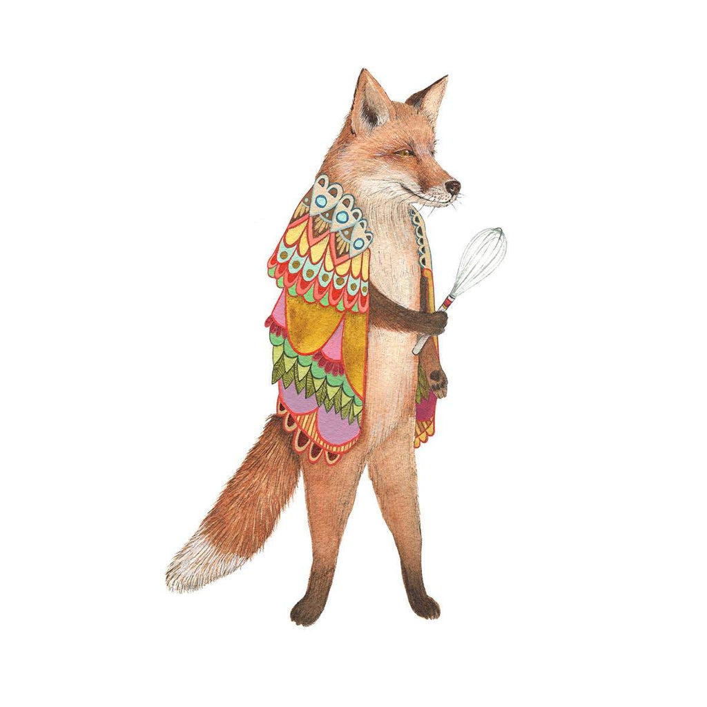 Frank the Fox with quilted shawl and whisk Print - 8 x 10 - Austin Gift Shop