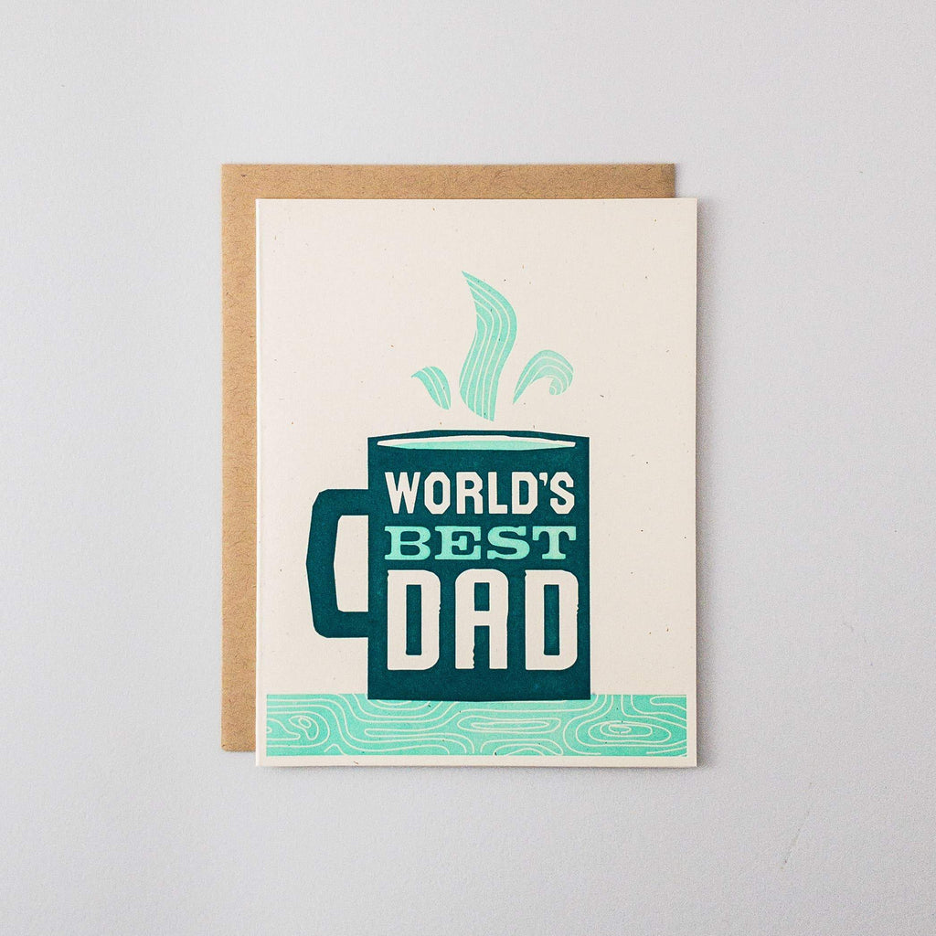 Green Coffee Mug World’s Best Dad Text Letterpress Card - Austin Gift Shop